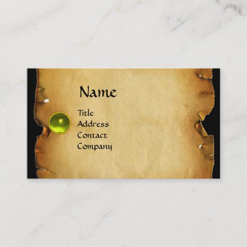 OLD BROWN PARCHMENT GEM STONE MONOGRAM Yellow Business Card