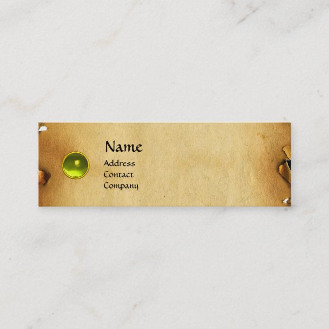 OLD BROWN PARCHMENT, GEM STONE, MONOGRAM yellow Mini Business Card (Front)