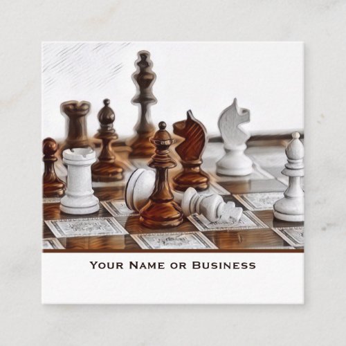 Old Brown White Styled Chess Pieces Coach Club Square Business Card