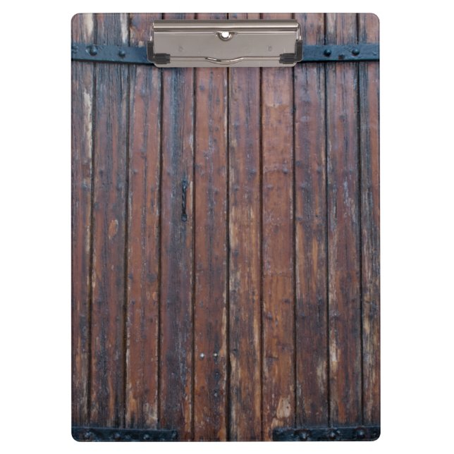 Old Brown Wood Doors With Black Iron Supports Clipboard (Front)