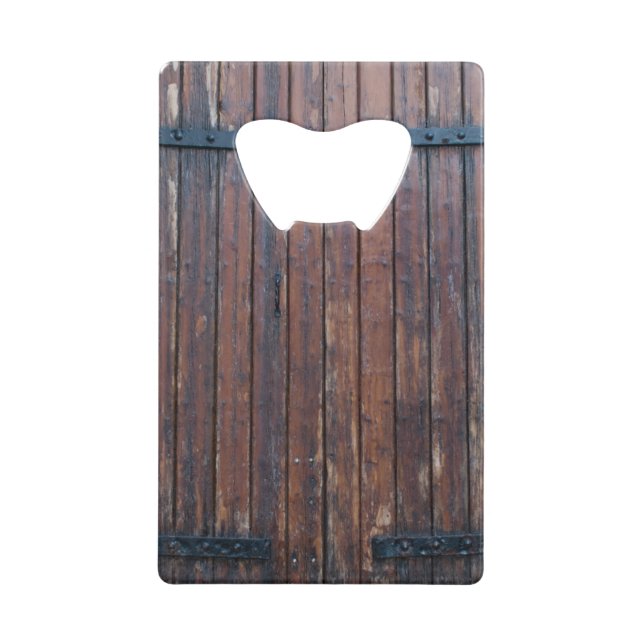 Old Brown Wood Doors With Black Iron Supports Credit Card Bottle Opener (Front)