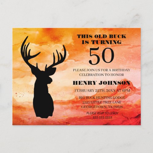 Old Buck 50th Birthday Party Invitation Postcard