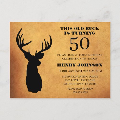 Old Buck 50th Birthday Party Invitation Postcard