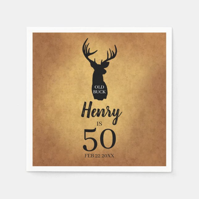 Old Buck 50th Birthday Party Napkins (Front)