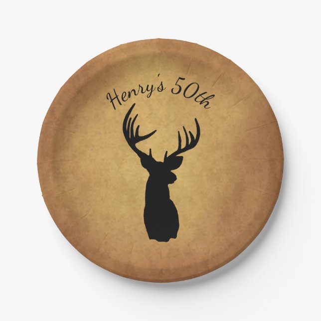 Old Buck 50th Birthday Party Paper Plates (Front)
