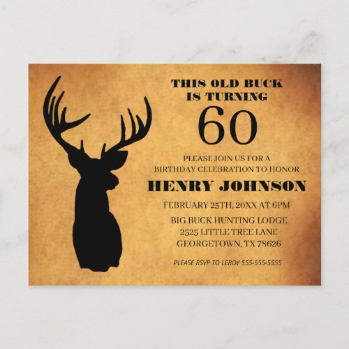 Old Buck 60th Birthday Party Invitation Postcard