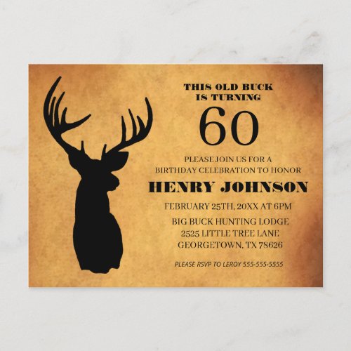 Old Buck 60th Birthday Party Invitation Postcard