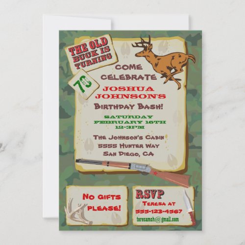 Old Buck Deer Hunting Birthday Party Invitations