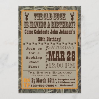 Old Buck Hunting Birthday Invitation With Camo by aaronsgraphics at Zazzle