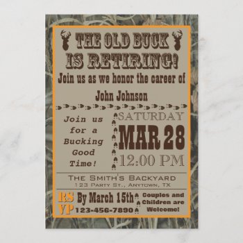 Old Buck Hunting Retirement Invitation With Camo by aaronsgraphics at Zazzle