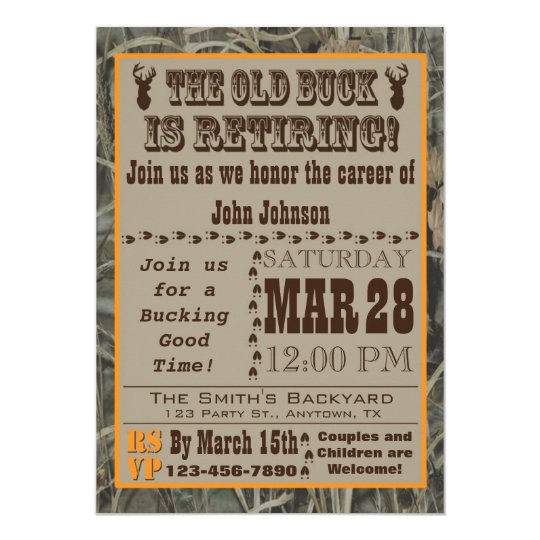 Old Buck Hunting Retirement Invitation with Camo | Zazzle