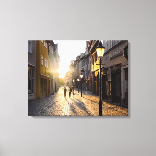 Old Buildings Cobblestone Streets Street Lamp Canvas Print