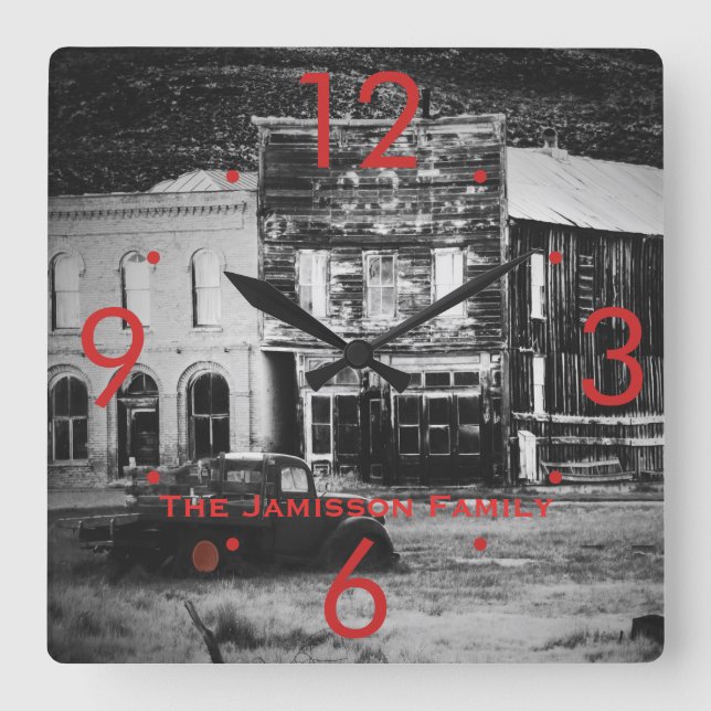 Old Buildings with Vintage Truck Round or Square Wall Clock (Front)