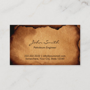 Old Burned Paper Petroleum Engineer Business Card