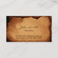 Old Burned Paper Video Editor Business Card