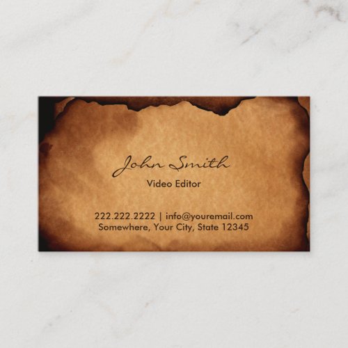 Old Burned Paper Video Editor Business Card