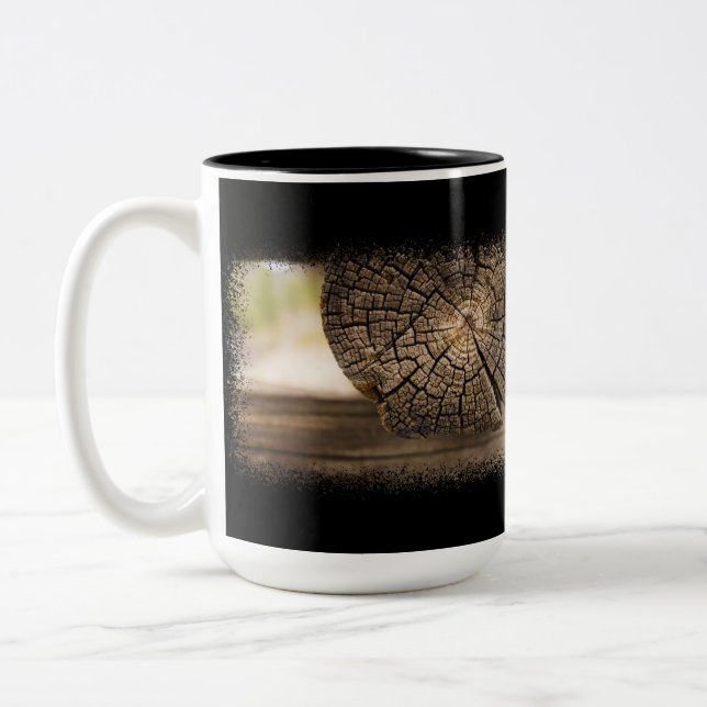 Old Cabin Wood Textures 1 on Black Two-Tone Coffee Mug (Left)