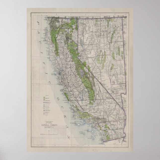 Old California Forest Reserves Map (1918)  Poster (Front)