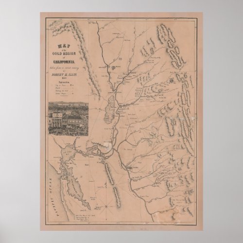 Old California Gold Region Map 1850  Poster