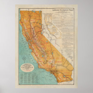 Old California Map (1917) Vintage Golden State Poster
