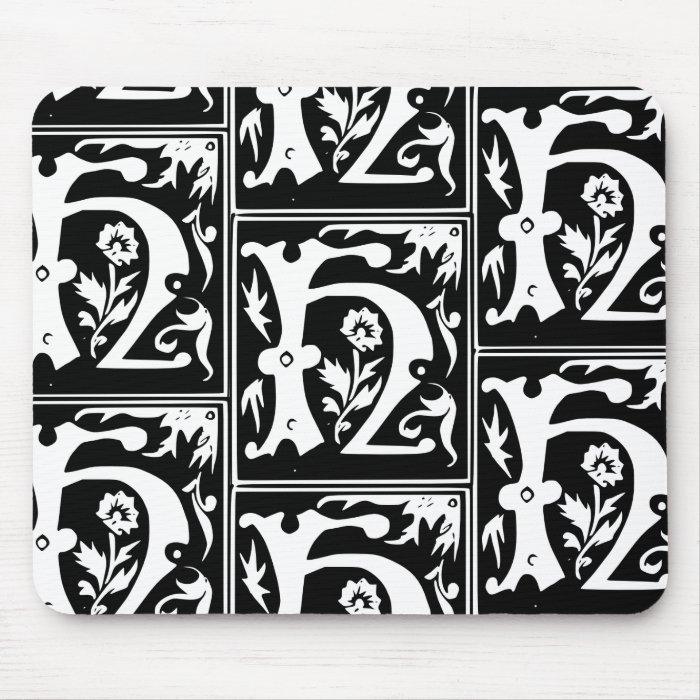 Old Calligraphy Letter H Monogram Pattern Mousepad