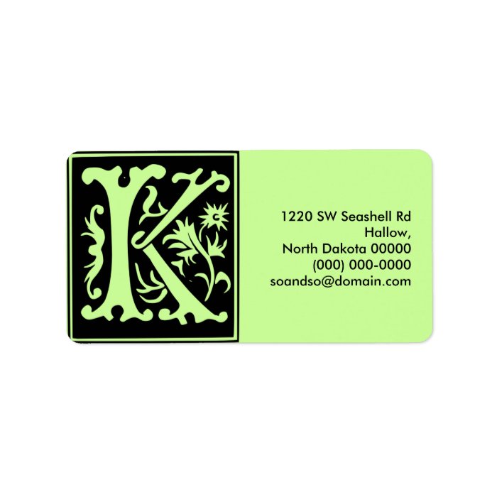 Old Calligraphy Letter K Address Label Landscape