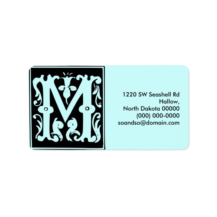 Old Calligraphy Letter M Address Label Landscape