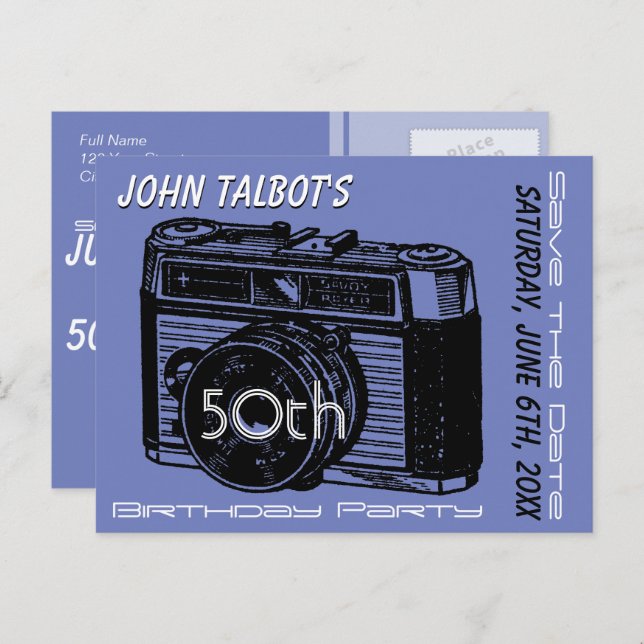 Old Camera 50th birthday Party Save the Date 2 Announcement Postcard (Front/Back)