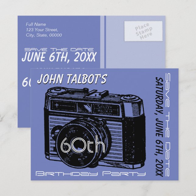 Old Camera 60th birthday Party Save the Date 2 Announcement Postcard (Front/Back)