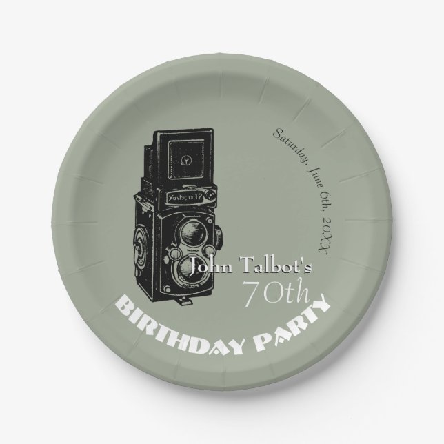 Old Camera 70th birthday Party Paper Plate 1 (Front)