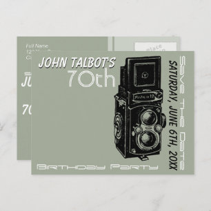 Old Camera 70th birthday Party Save the Date 1 Announcement Postcard