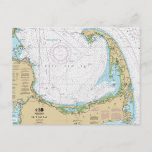 Old Cape Cod Bay Nautical Chart Postcard
