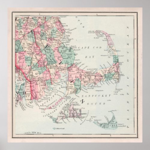 Old Cape Cod MA Map 1878  Poster