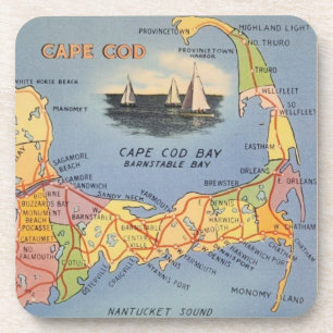 Old Cape Cod Massachusetts Map Beverage Coaster