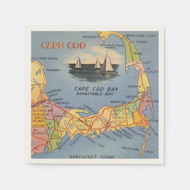 Old Cape Cod Massachusetts Map Napkins (Front)