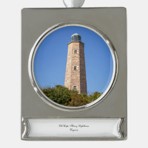 Old Cape Henry Lighthouse Silver Plated Banner Ornament