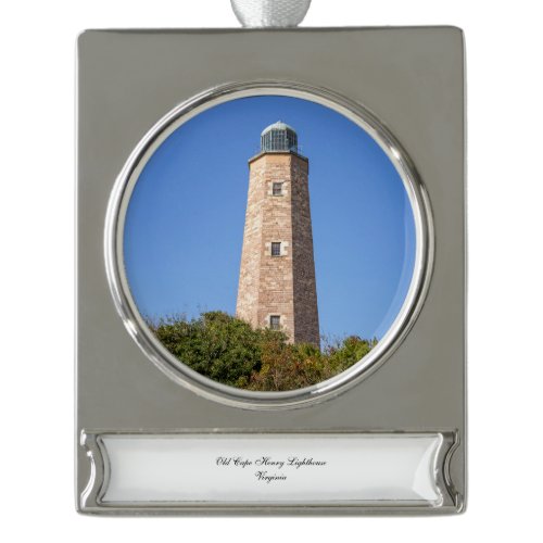 Old Cape Henry Lighthouse Silver Plated Banner Ornament