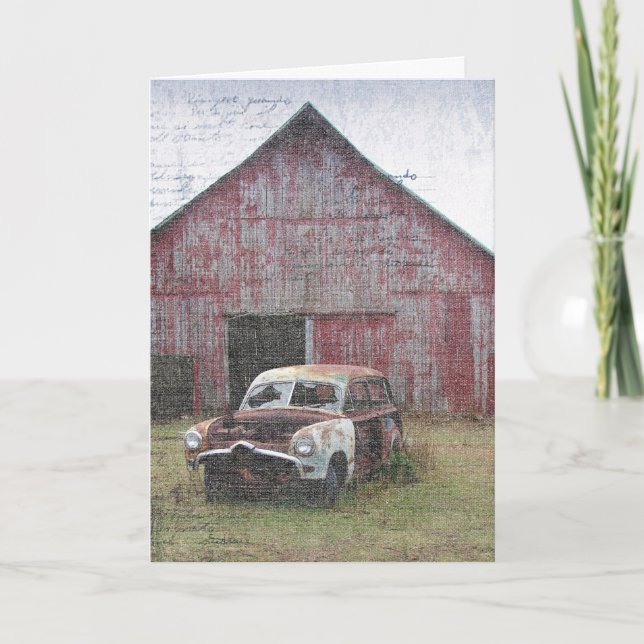 Old Car and Old Barn, Birthday Card (Front)