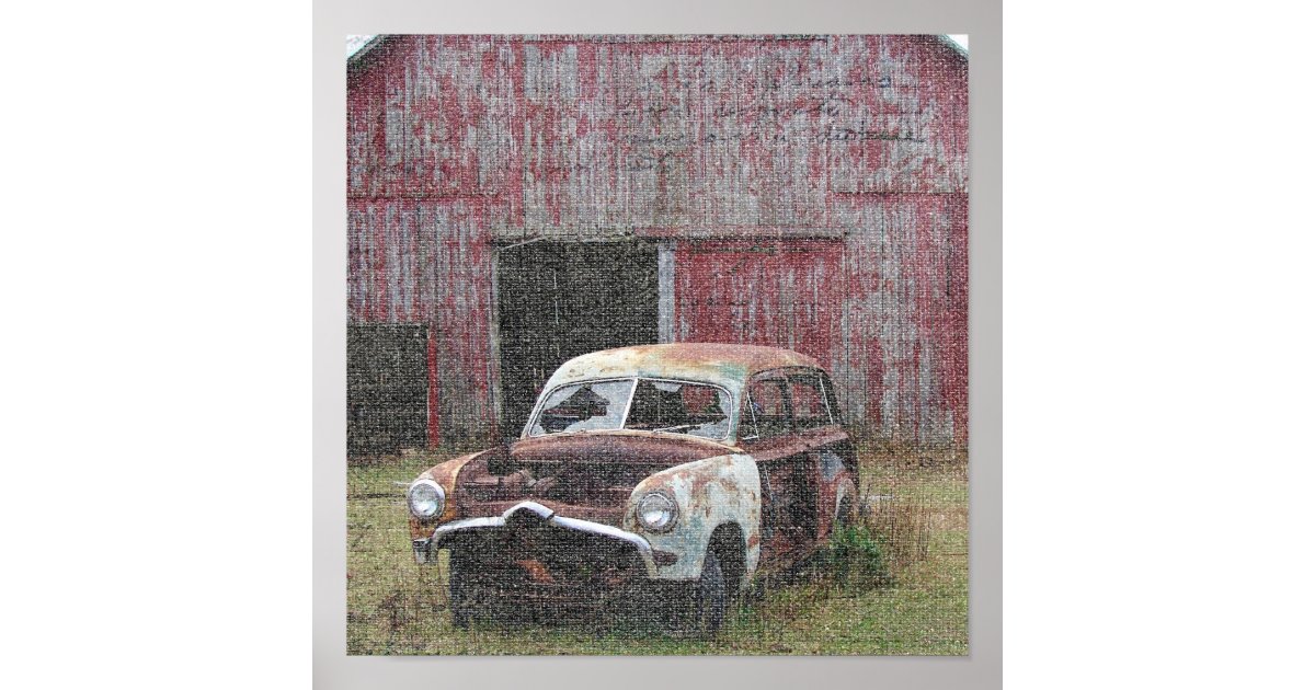 Old Car And Old Barn Poster Zazzle Com