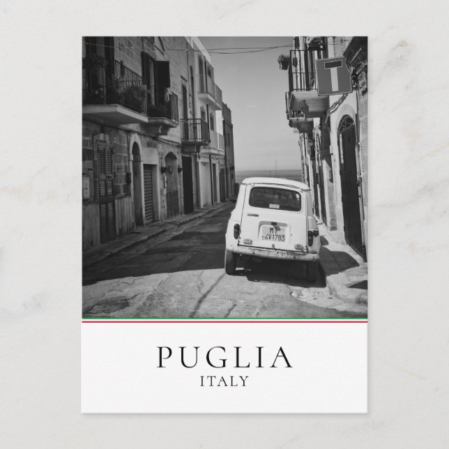 Old car in a street in Italy in black and white Postcard (Front)