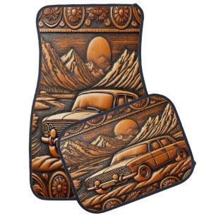 Old Car in Scenic Drive Floor Mat
