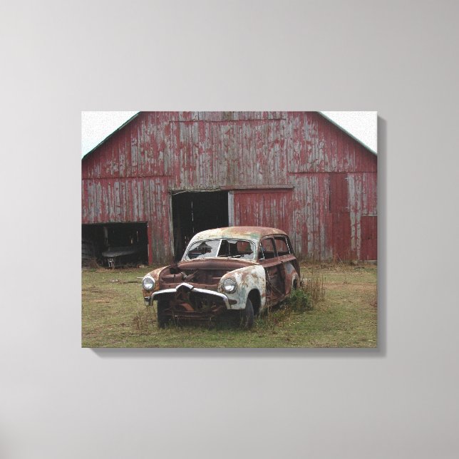 Old Car, Old Barn Canvas Print (Front)