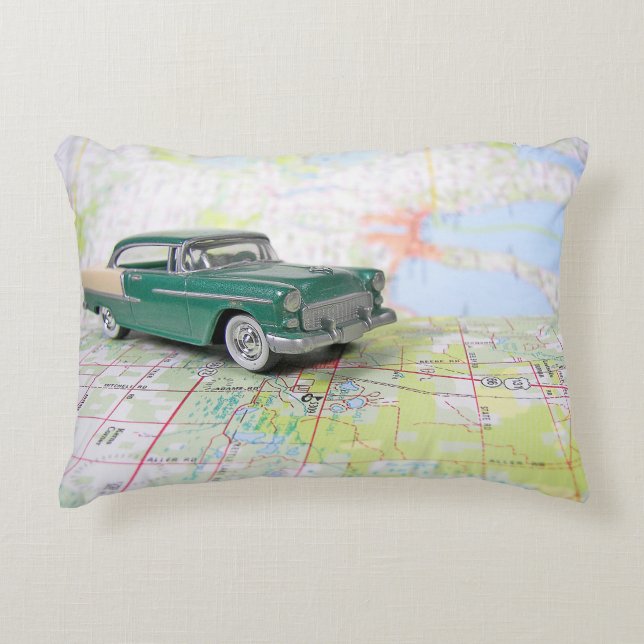 old car on road map accent pillow (Front)