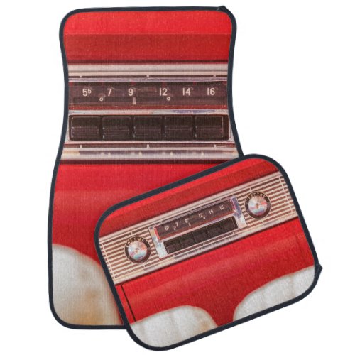 Old car radio inside a red classic American car wi Car Floor Mat