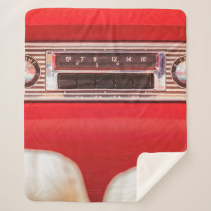 Old car radio inside a red classic American car wi Sherpa Blanket