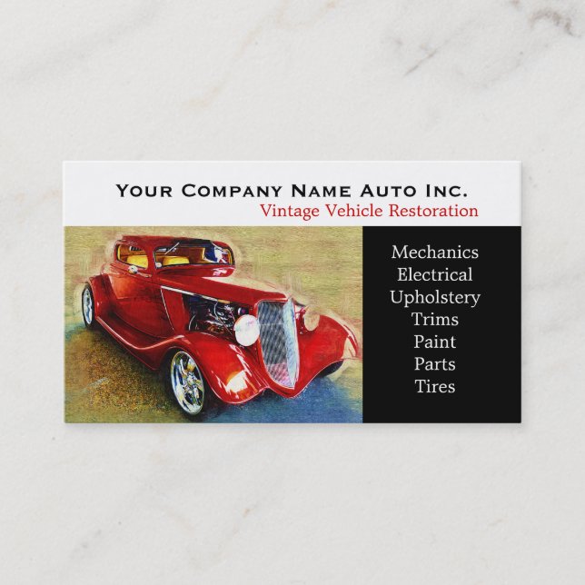 Old Car Repair Shop - Restorations Business Card (Front)