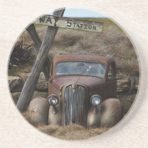 Old car sandstone coaster