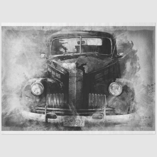 Old Car Vintage Grey 20x30 Decoupage Tissue Paper (Front)