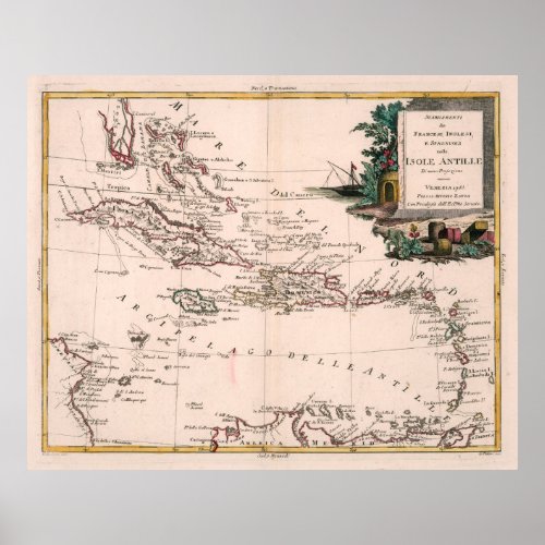 Old Caribbean Map 1785 Vintage West Indies Atlas Poster
