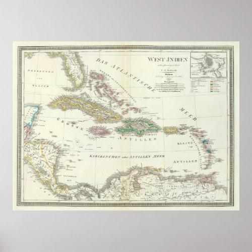 Old Caribbean Map 1855  Poster